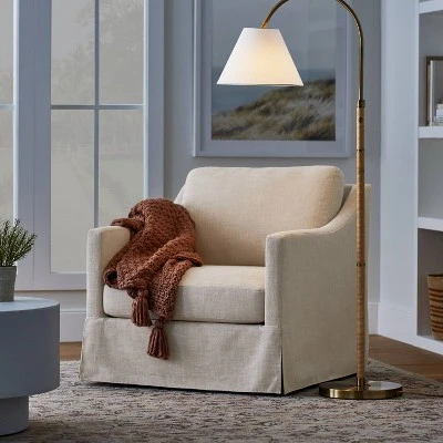 Rattan Wrap Arc Floor Lamp Brass (Includes LED Light Bulb) - Threshold™ Designed With Studio McGee - Image 2